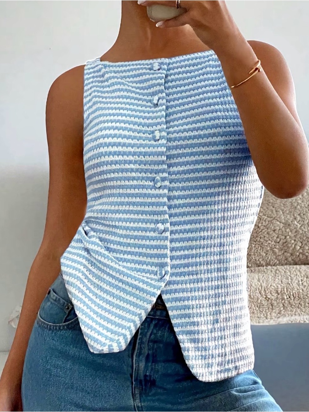 Striped Blue and White Knit Tank Top